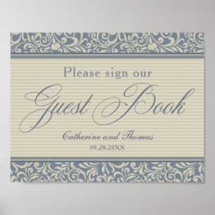 Poster Panneau de signature élégant bleu et beige pour li