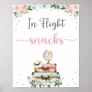 Poster Panneau de snack de voyage de mariage floral or ro