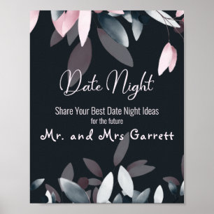Poster Panneau de soirée en date élégante aquarelle rose 