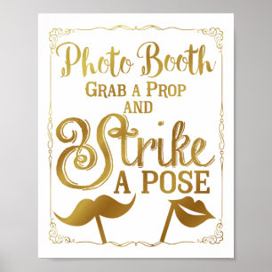 Poster Panneau de stand de selfie de mariage élégant or