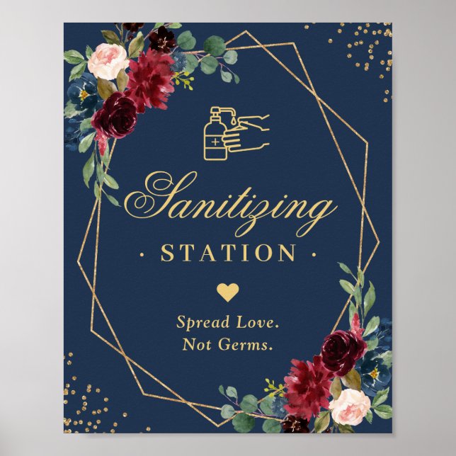 Poster Panneau de station de nettoyage Gold Navy Bourgogn (Devant)