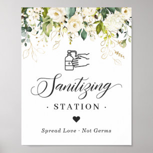 Poster Panneau de station de nettoyage vert Roses blanche