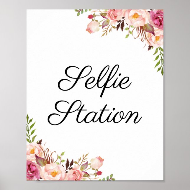 Poster Panneau de Station de Selfie de Mariage à Fleurs R (Devant)