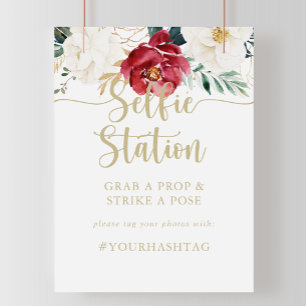Poster Panneau de station de selfie floral or classique