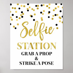 Poster Panneau de Station de Selfie Mariage Or Noir Confe