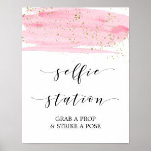 Poster Panneau de station de selfie rose et or aquarelle