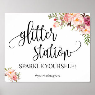 Poster Panneau de station pailleté rose chic bohème pour 