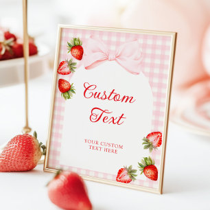 Poster Panneau de table à la fraise avec noeud à carreaux