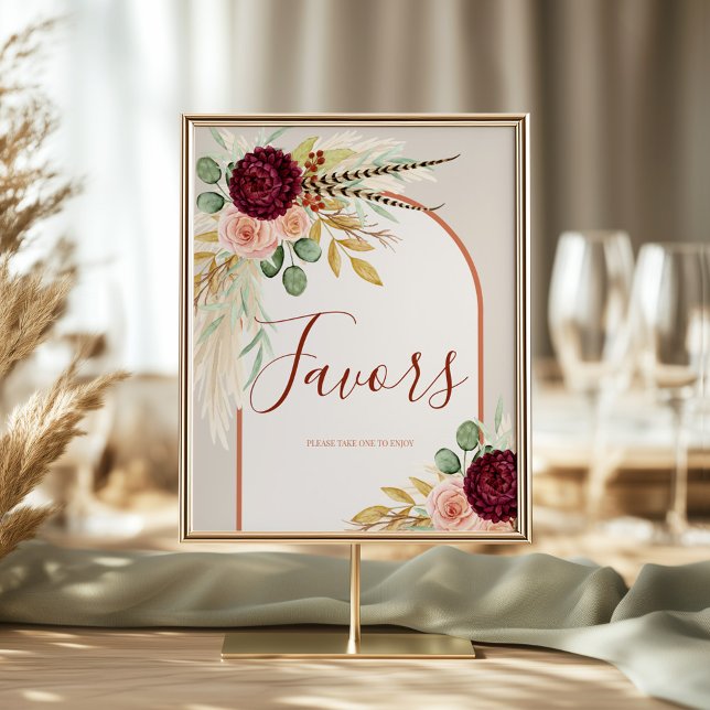 Poster Panneau de table avec herbe des pampas et fleurs e (Créateur téléchargé)