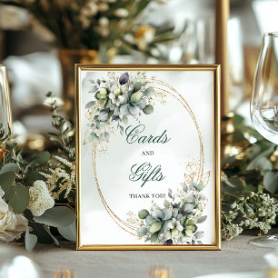 Poster Panneau de table Cartes et Cadeaux Aquarelle Vert 
