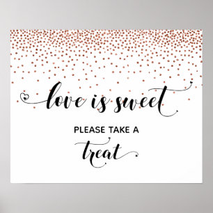 Poster Panneau de table de dessert d'amour Cœurs & Cuivre