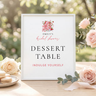 Poster Panneau de table de dessert de théière en fraise p
