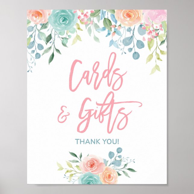 Poster Panneau de table de fête Cartes et Cadeaux Floraux (Devant)