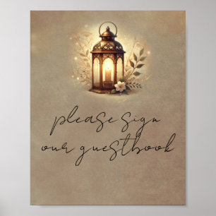 Poster Panneau de table de mariage rustique lanterne bron