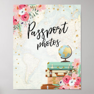 Poster Panneau de table de photos de passeport Voyage Ave