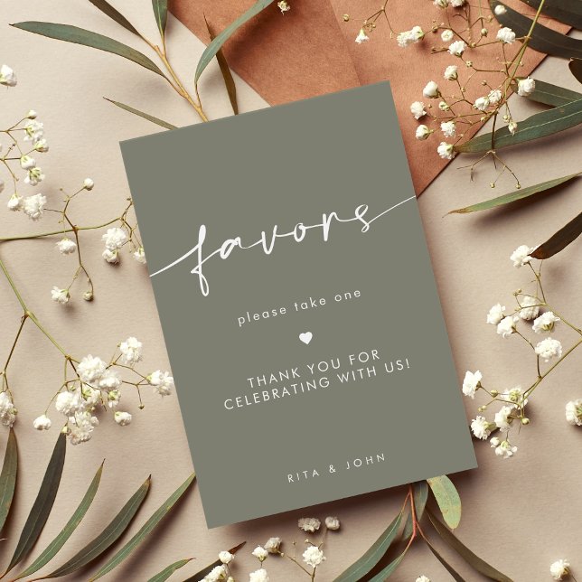 Poster Panneau de table Mariage Chic Sage Vert Faveur (Créateur téléchargé)