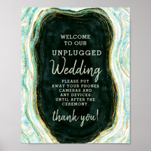 Poster Panneau de table Mariage turquoise vert et or débr
