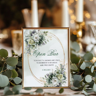 Poster Panneau de table ouvert Boho Dusty Green Eucalyptu