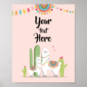 Poster Panneau de table personnalisé Llama Fiesta Baby Sh