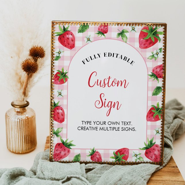 Poster Panneau de table personnalisée Fraise Birthday Ber (Créateur téléchargé)