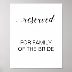 Poster Panneau de table réservée écriture noire Mariage