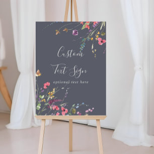 Poster Panneau de texte personnalisé Fleurs sauvages Bleu