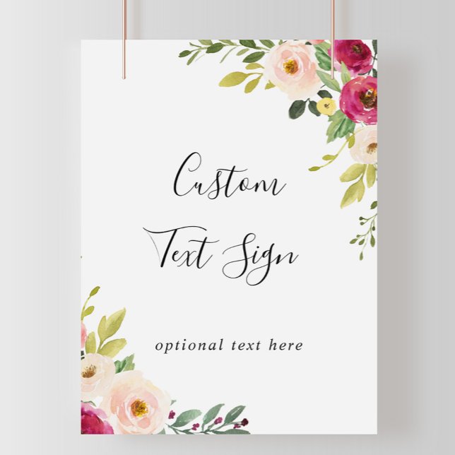 Poster Panneau de texte personnalisé floral rose verdure (Créateur téléchargé)