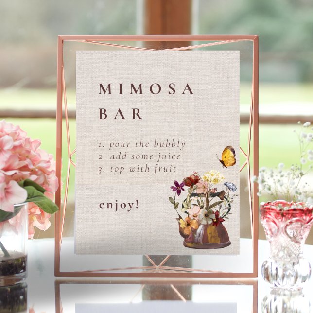 Poster Panneau de thé floral couleur aquarelle Mimosa Bar (Créateur téléchargé)