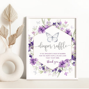 Poster Panneau de tombola papillon à fleurs violettes