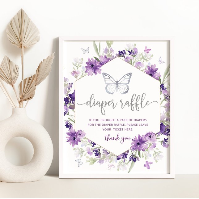 Poster Panneau de tombola papillon à fleurs violettes (Créateur téléchargé)