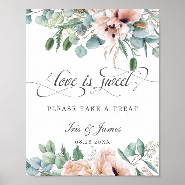 Poster Panneau de traitement floral rose tendre l'amour e (Devant)