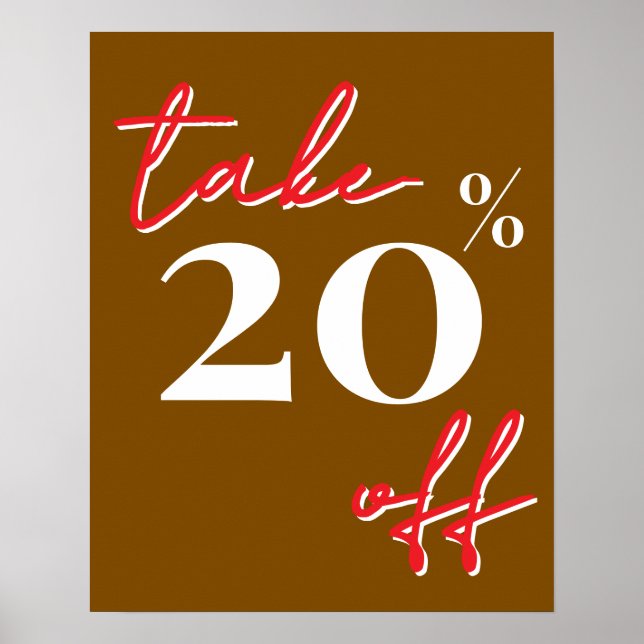 Poster Panneau de vente à 20% de réduction, Vente Marron (Devant)