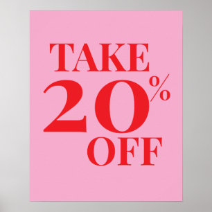 Poster Panneau de vente de 20 % de réduction, vente rose
