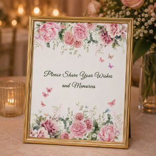Poster Panneau de vœux et de souvenirs floraux blancs