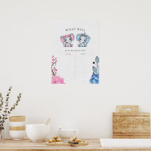 Poster Panneau de vote bleu et rose éléphant Genre