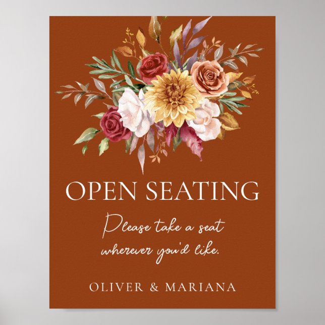 Poster Panneau d'entrée Floral Terracotta Mariage (Devant)