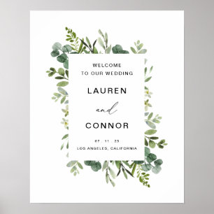 Poster Panneau d'entrée Mariage de cadre Eucalyptus vert