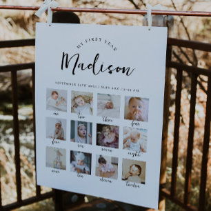 Poster Panneau d'étape de naissance de bébé pour 1er anni