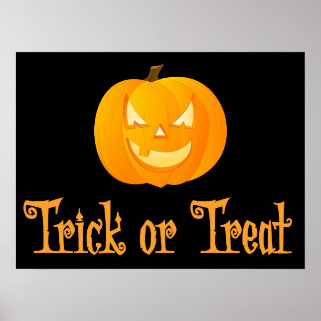 Poster Panneau d'Halloween noir ou traité Imprimer 24x18 (Devant)