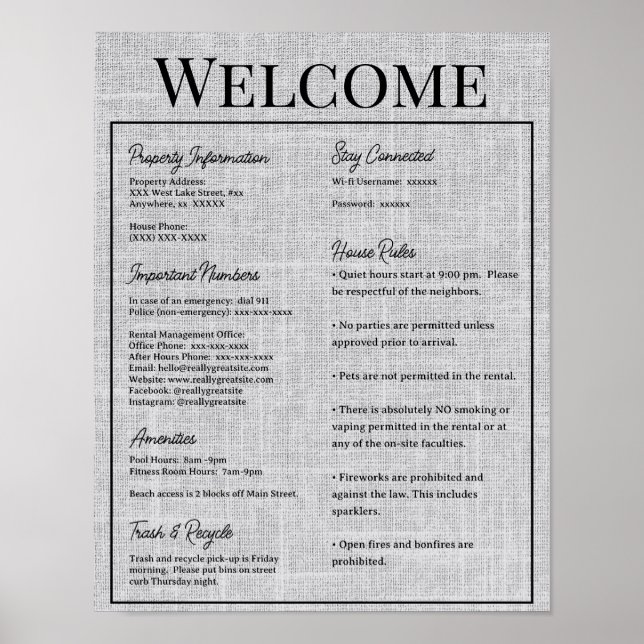 Poster Panneau d'informations sur la location de vacances (Devant)