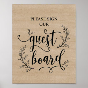 Poster Panneau d'invité du Mariage Rustic Vines