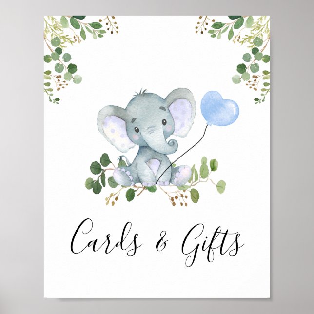 Poster Panneau du Baby shower Blue Balloon Elephant (Devant)