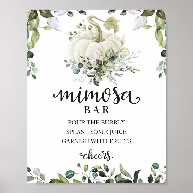 Poster Panneau du Baby shower d'automne vert Mimosa Bar (Devant)