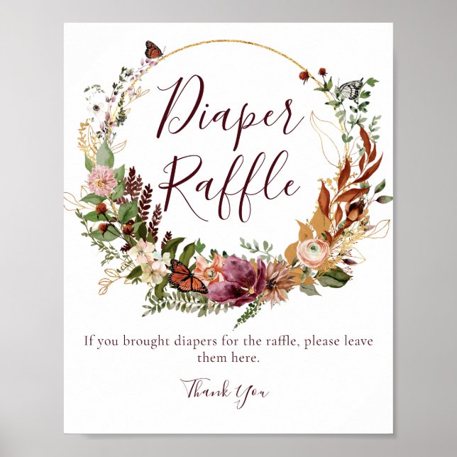 Poster Panneau du Baby shower de calciné floral d'automne (Devant)