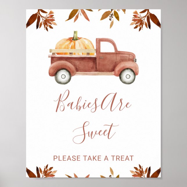 Poster Panneau du Baby shower de camion Citrouille Brown  (Devant)