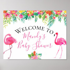 Poster Panneau du Baby shower de Flamant rose floral trop