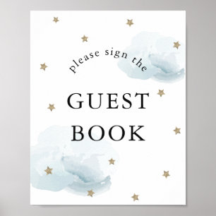 Poster Panneau du Baby shower des nuages bleus Stars