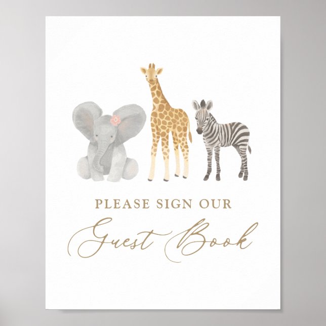 Poster Panneau du Baby shower d'invité Girl Safari (Devant)