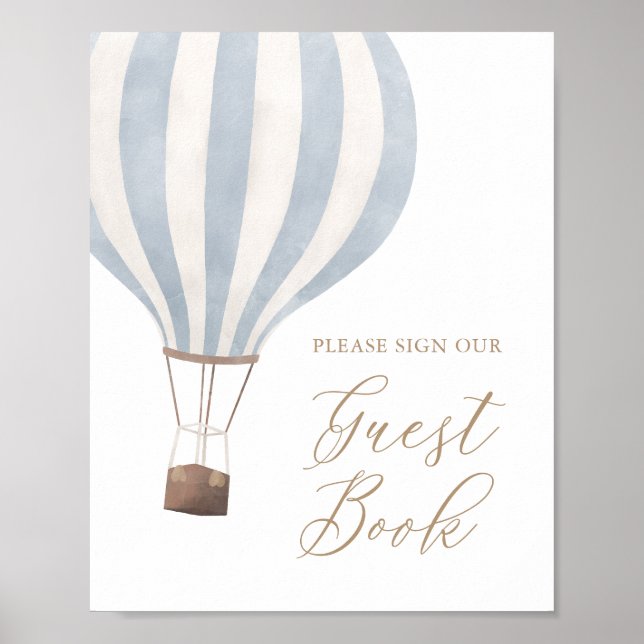 Poster Panneau du Baby shower d'invités Blue Hot Air Ball (Devant)