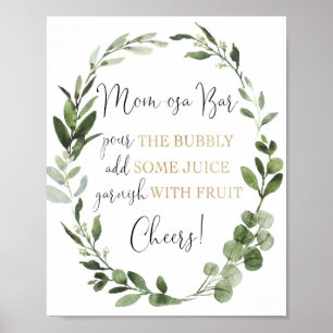 Poster Panneau du baby shower doré Momosa bar mimosa verd